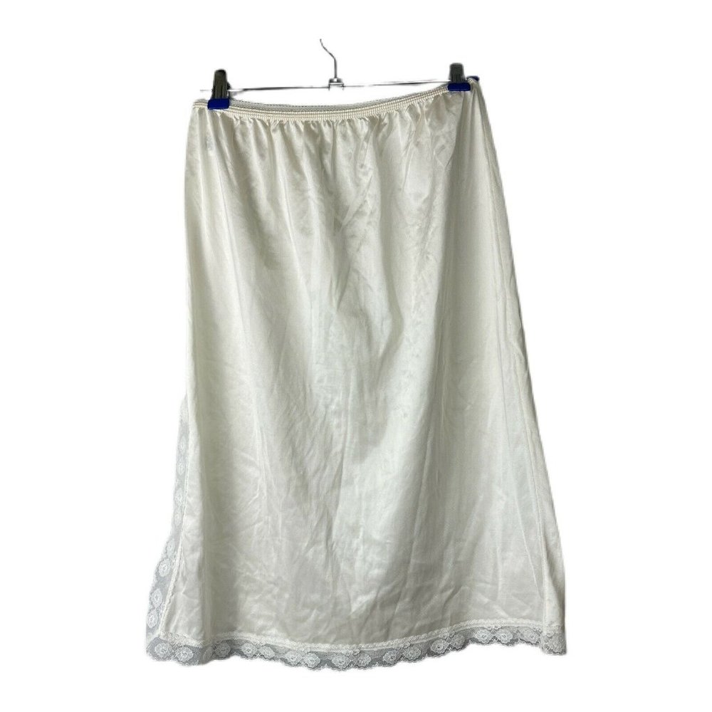 Vintage Body Chic Sz. Medium Ivory Lace Trimmed Half Slip w/ Side Slit